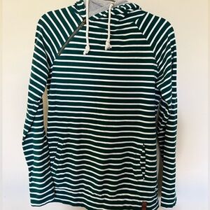 Green and White Striped Hoodie
